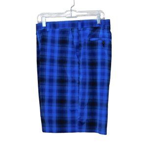 Ben Hogan Performance Golf Shorts Mens 42 Large Blue Plaid Flat Front Polyester